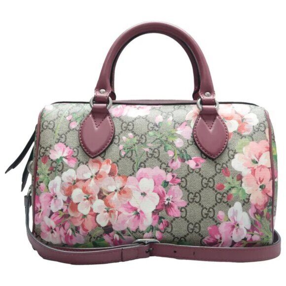 GUCCI Boston Brown&Red Blooms Canvas Satchel 818-061425 - Picture 1 of 12